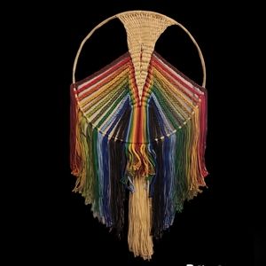 Vintage BOHO Rainbow Macrame Wall Hanging 28" In Diameter And 55" In Length